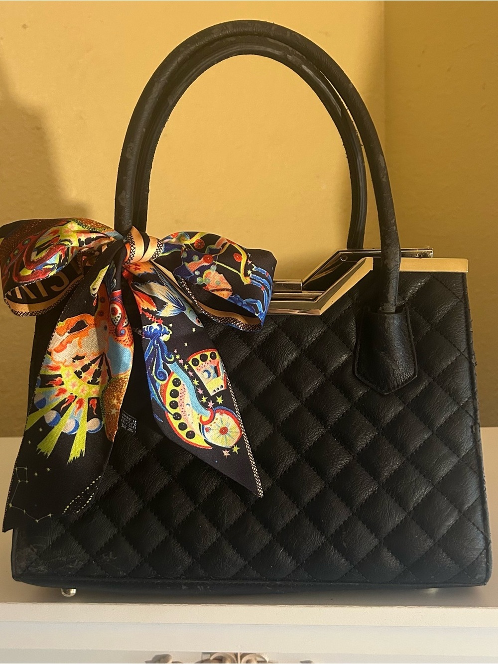 Boutique 2in1 Twilly Women Purse Scarf Van Gogh Black Gold Blue Red Reversible
